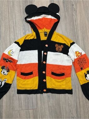 Her Universe Disney Mickey Halloween Striped Hooded Cardigan - candy Corn